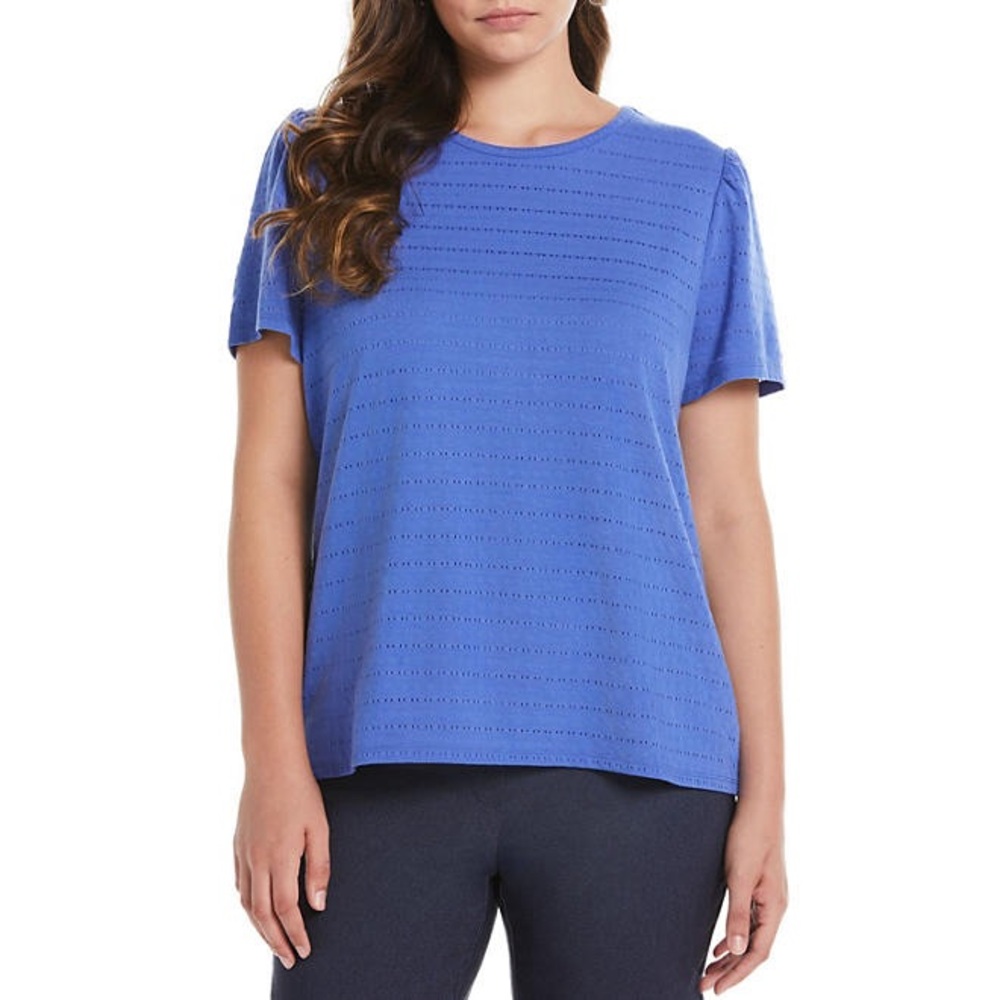Rafaella Womens Eyelet Knit Short Sleeve Top. Color Blue. Size Small NEW…